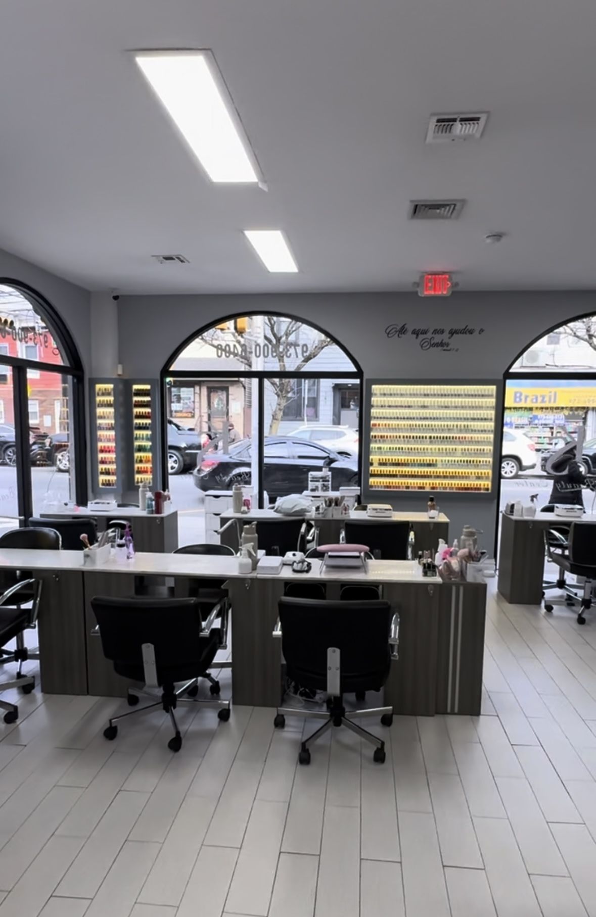 The nail bar at KS Beauty Center with white manicure tables